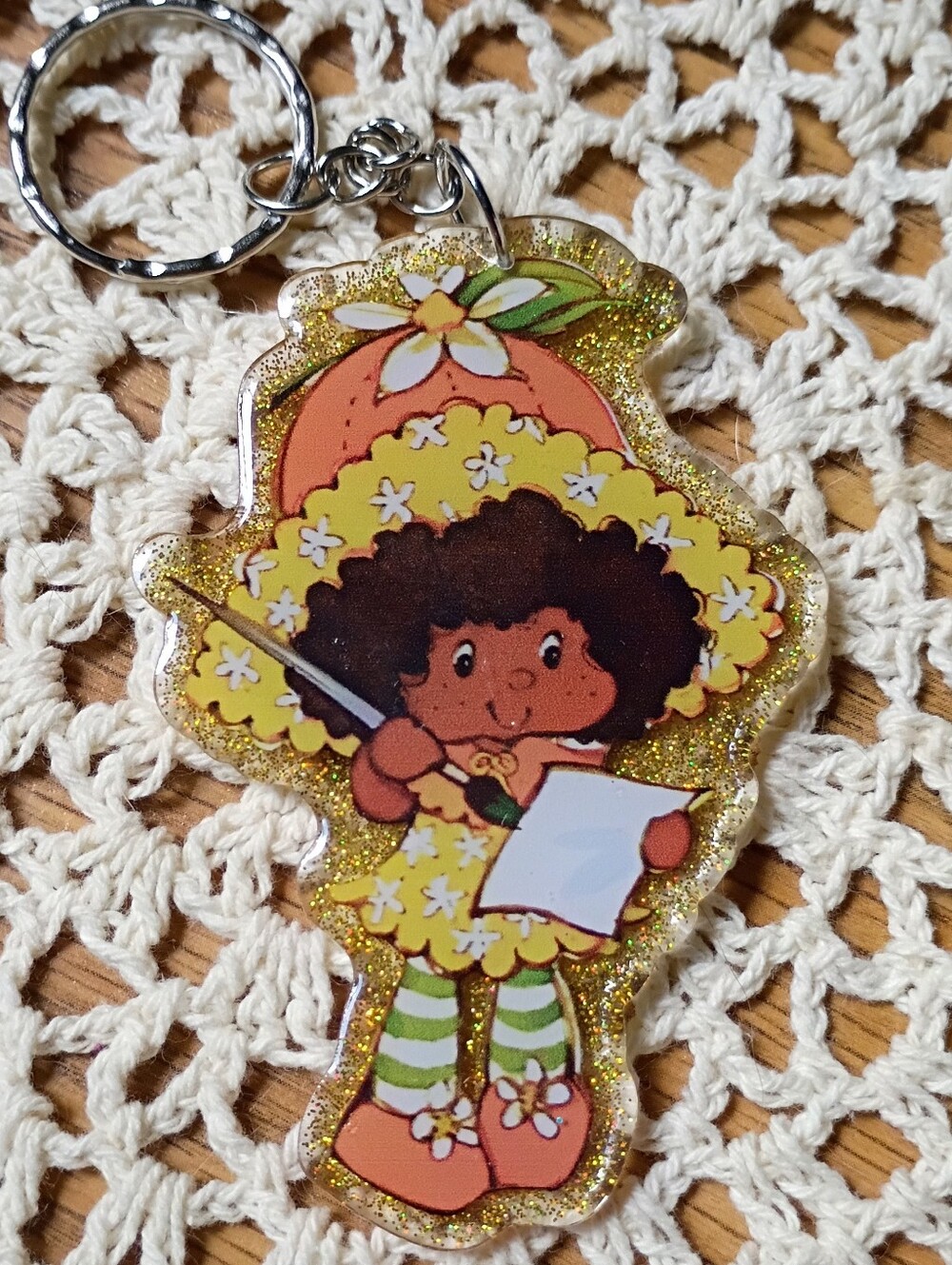 Yellow Glitter Strawberry Character Keychain - Cute Girl Accessory